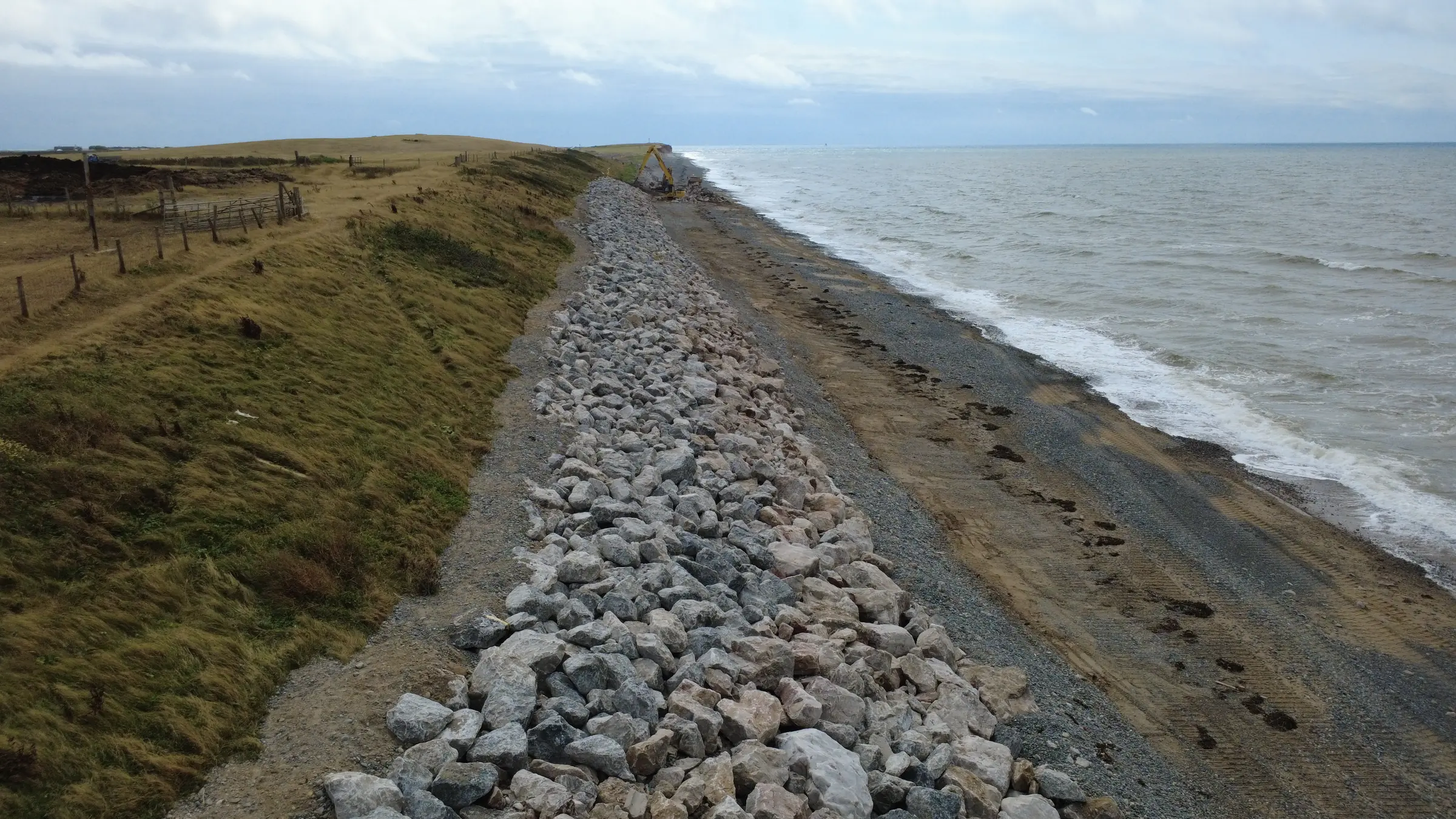 Long coastal rock armour line at South Walney