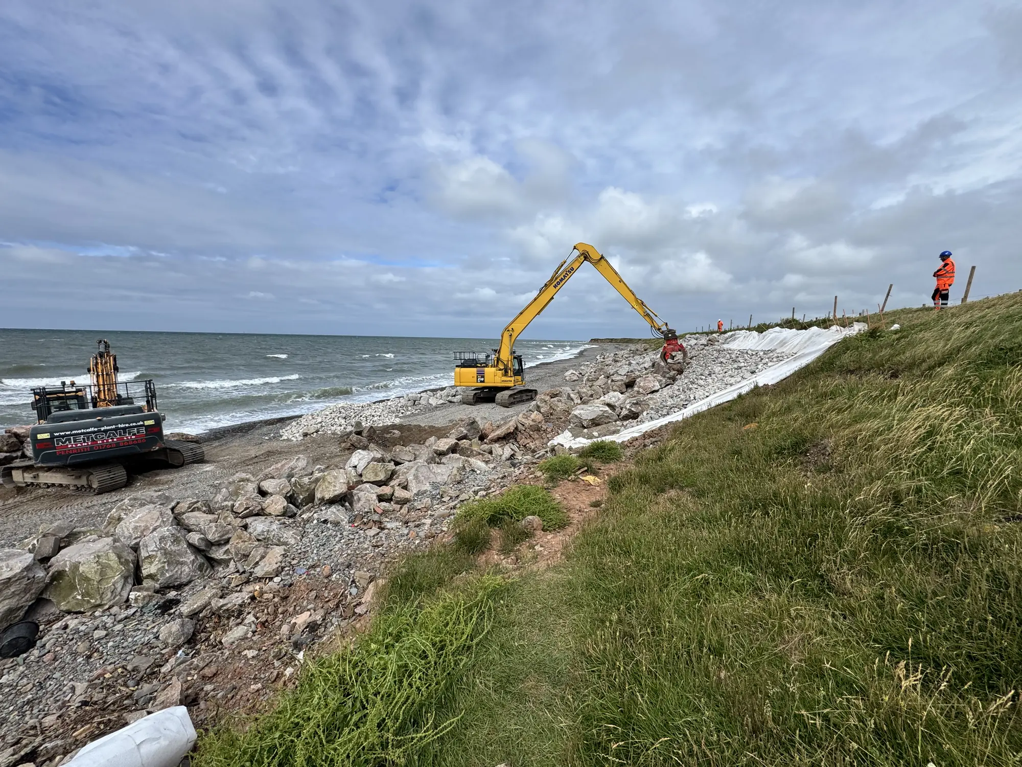 Site team and plant working on the South Walney defence line